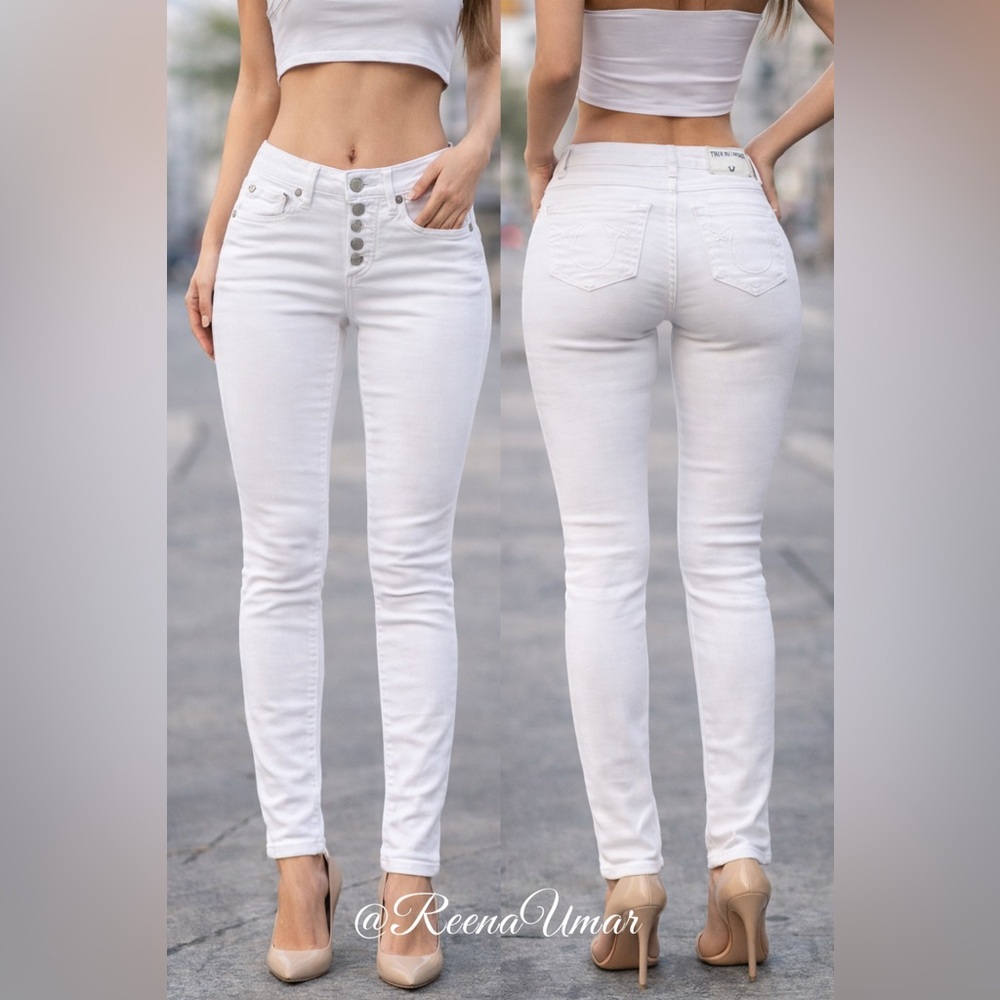 True Religion Jennie Row White Button Fly Jeans – Size 24